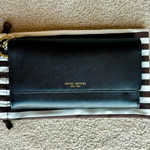 HENRI BENDEL black leather studded handle wristlet